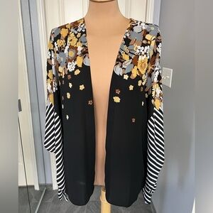 Bob Mackie Wearable Art Striped Floral Kimono Cardigan